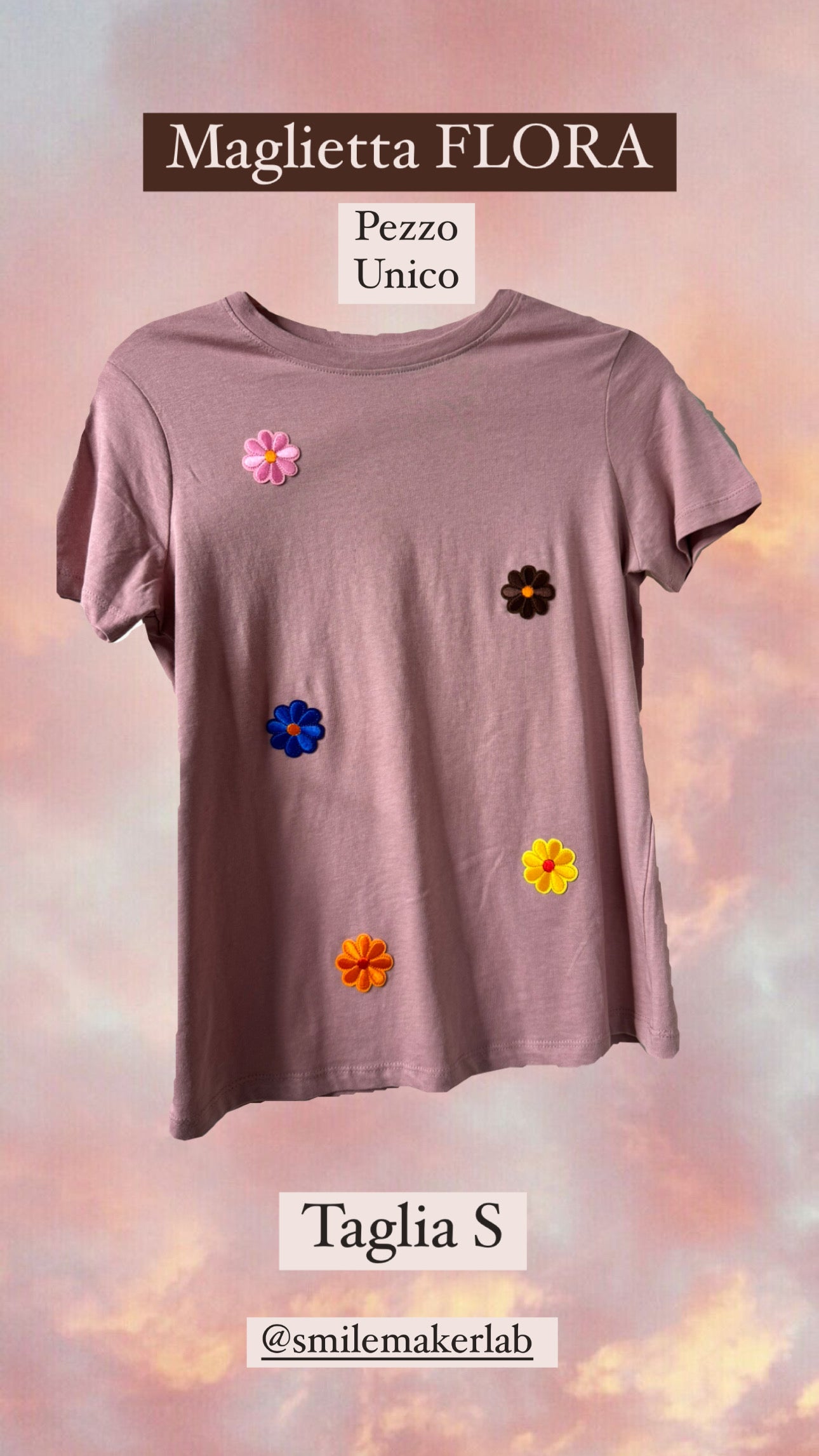 Maglia FLORA Donna rosa con fiori applicati taglia S